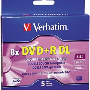 Verbatim DVD+R DL 8.5GB 8X AZO with Branded Surface - 5pk Jewel Case Box - 95311, Silver